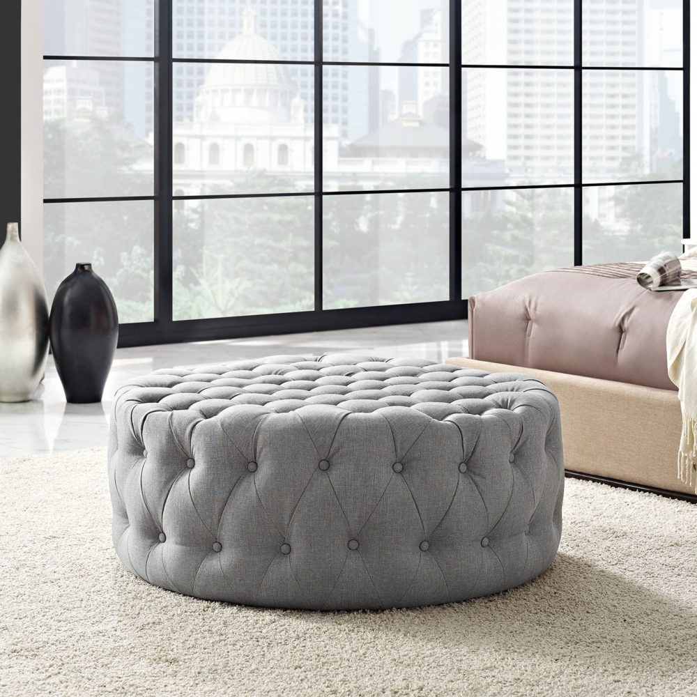 Amour Upholstered Fabric Ottoman in Light Gray by Modway