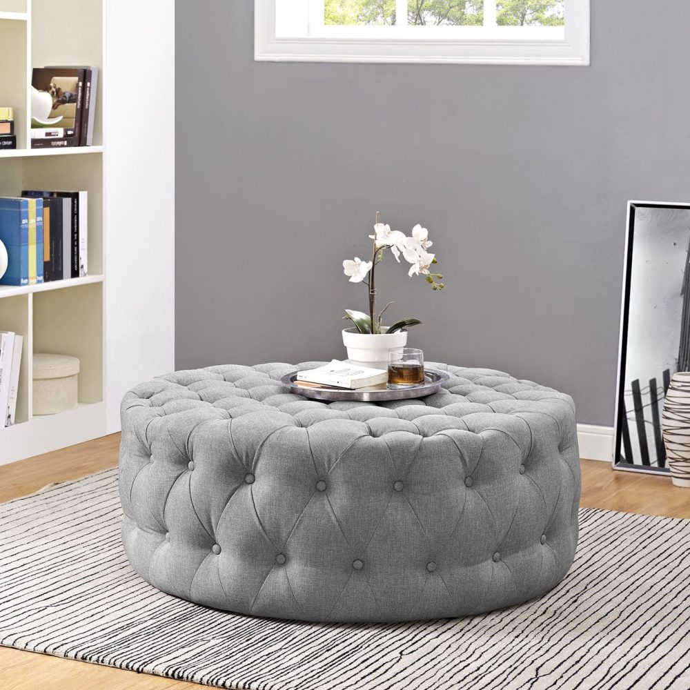 Amour Upholstered Fabric Ottoman in Light Gray by Modway - Image 2