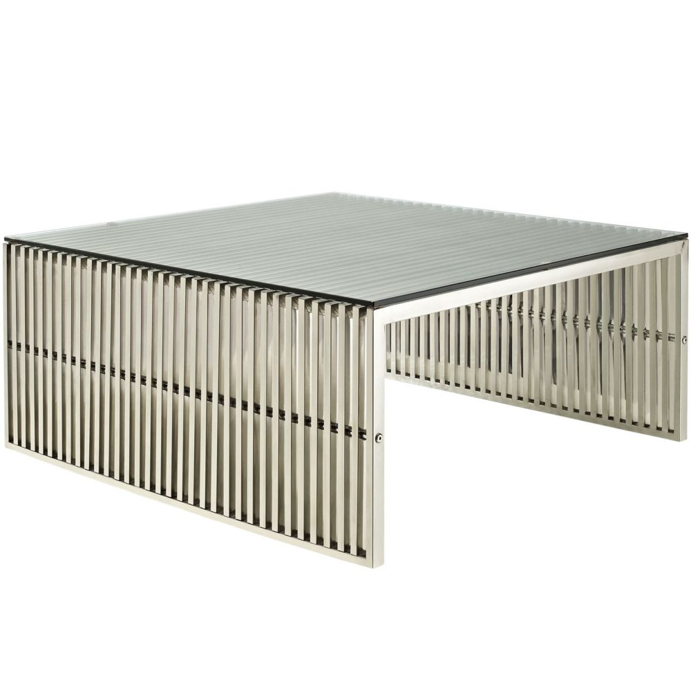 Gridiron Coffee Table in Silver by Modway - Image 2