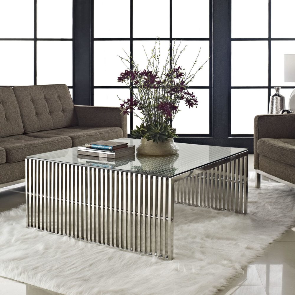 Gridiron Coffee Table in Silver by Modway