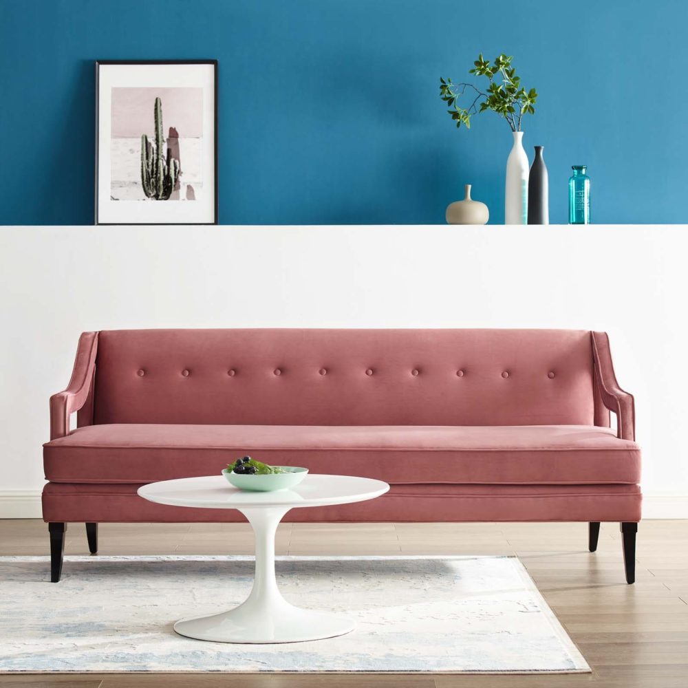 Concur Button Tufted Performance Velvet Sofa in Dusty Rose by Modway