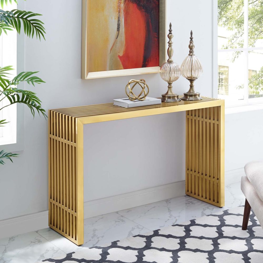Gridiron Stainless Steel Console Table in Gold by Modway