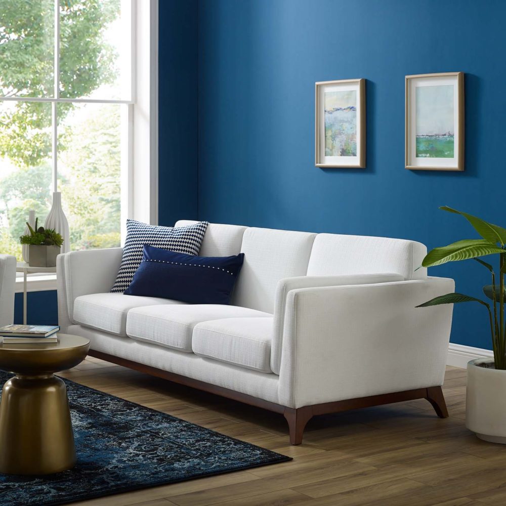 Chance Upholstered Fabric Sofa in White by Modway