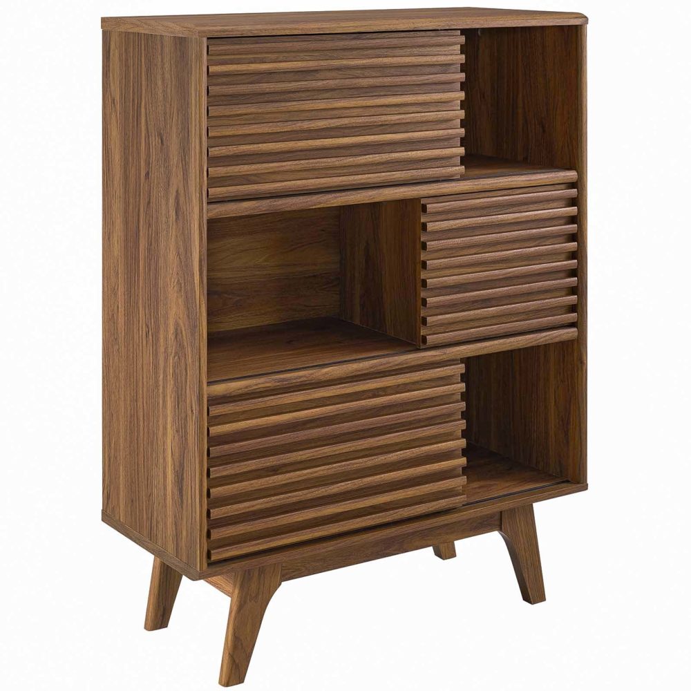 Render Three-Tier Display Storage Cabinet Stand in Walnut by Modway - Image 3