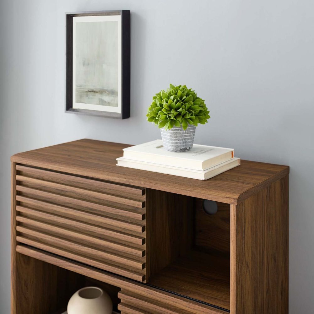 Render Three-Tier Display Storage Cabinet Stand in Walnut by Modway - Image 2