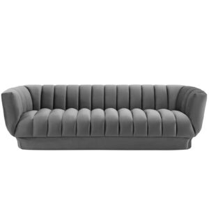 Entertain Vertical Channel Tufted Performance Velvet Sofa in Gray by Modway