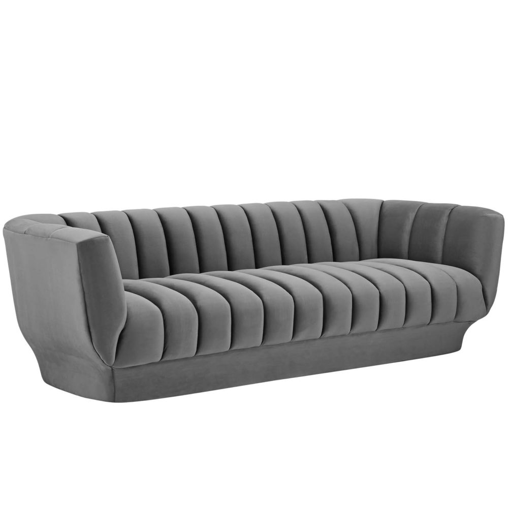 Entertain Vertical Channel Tufted Performance Velvet Sofa in Gray by Modway - Image 3