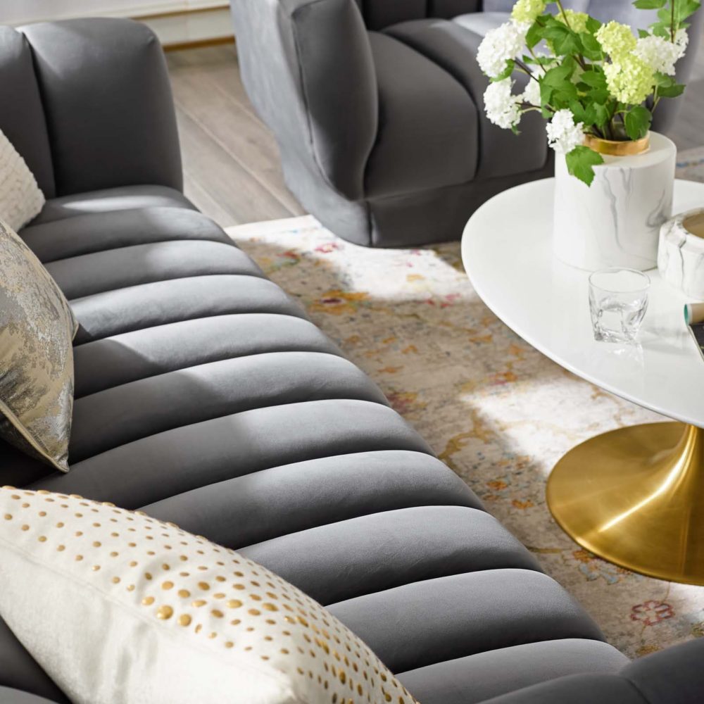 Entertain Vertical Channel Tufted Performance Velvet Sofa in Gray by Modway - Image 2