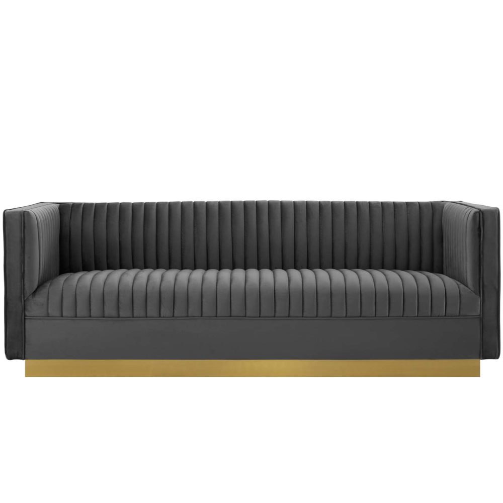 Sanguine Vertical Channel Tufted Performance Velvet Sofa in Gray by Modway - Image 3