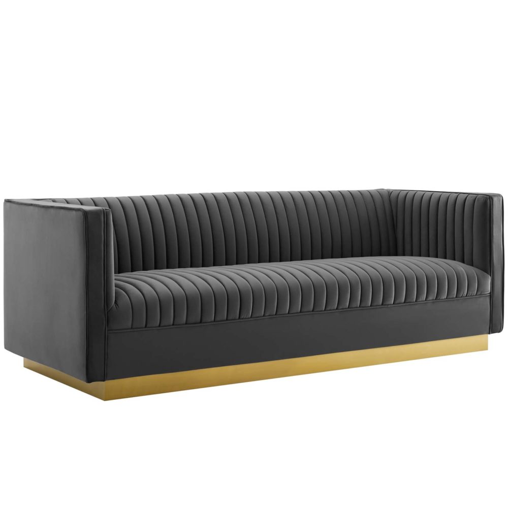 Sanguine Vertical Channel Tufted Performance Velvet Sofa in Gray by Modway - Image 2