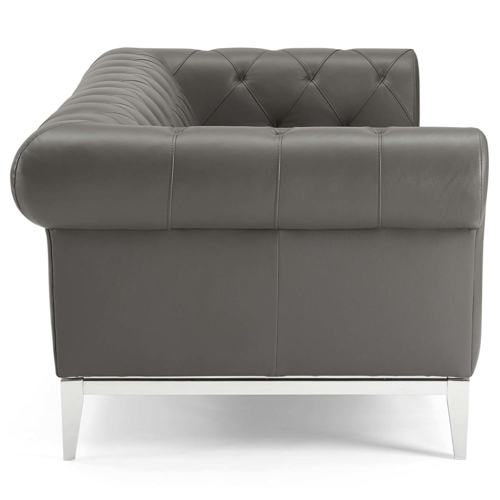 Idyll Tufted Button Upholstered Leather Chesterfield Sofa in Gray by Modway - Image 6