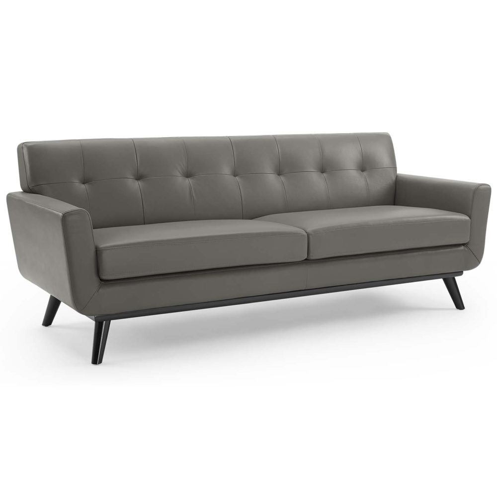Engage Top-Grain Leather Living Room Lounge Sofa in Gray by Modway - Image 3