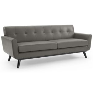 Engage Top-Grain Leather Living Room Lounge Sofa in Gray by Modway