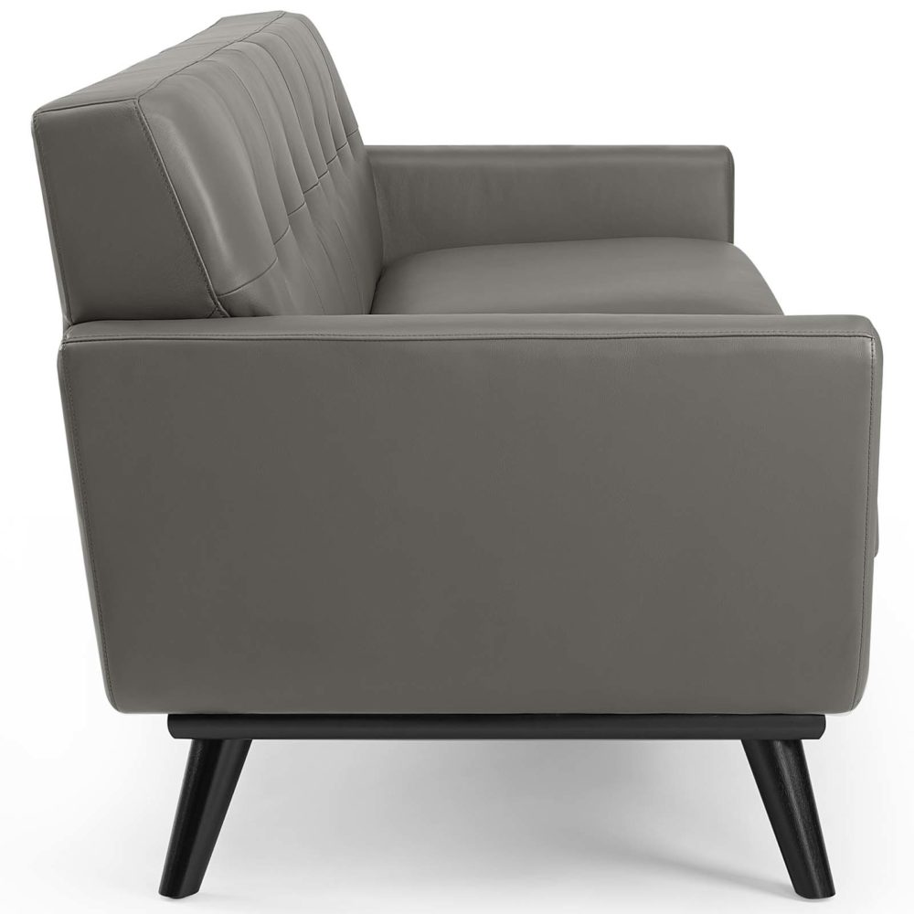 Engage Top-Grain Leather Living Room Lounge Sofa in Gray by Modway - Image 6