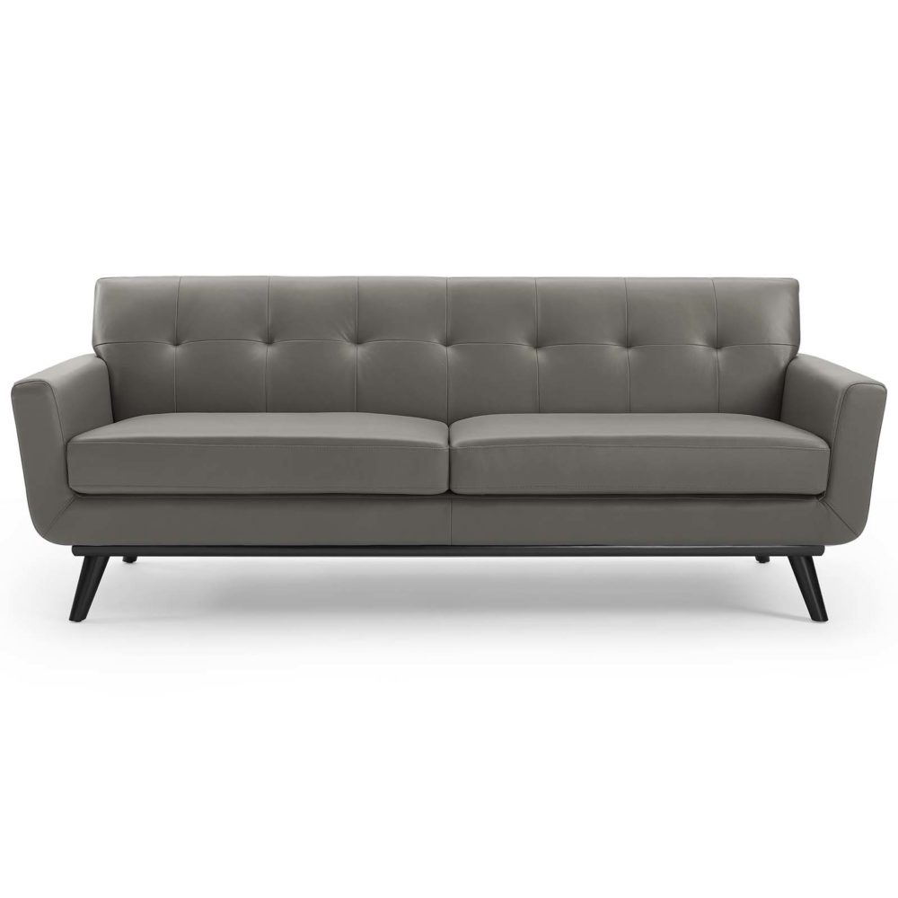 Engage Top-Grain Leather Living Room Lounge Sofa in Gray by Modway - Image 4