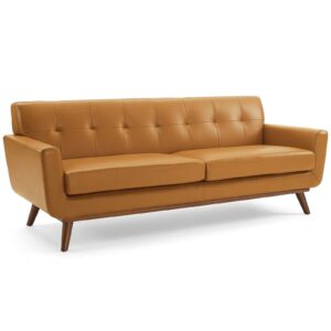Engage Top-Grain Leather Living Room Lounge Sofa in Tan by Modway