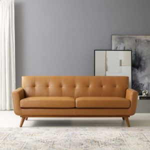 Engage Top-Grain Leather Living Room Lounge Sofa in Tan by Modway