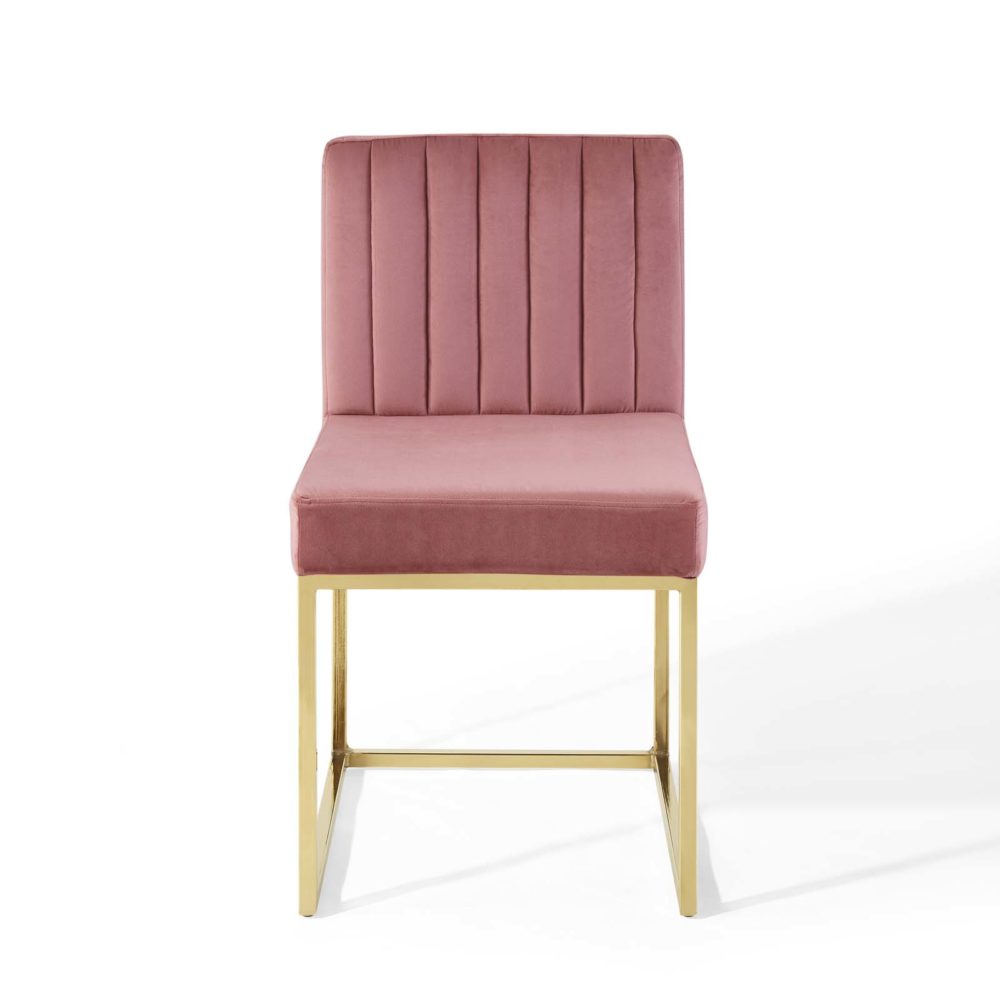 Carriage Channel Tufted Sled Base Performance Velvet Dining Chair in Dusty Rose by Modway - Image 6