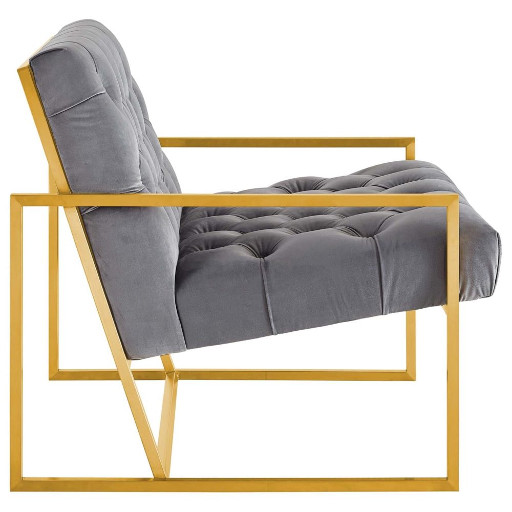 Bequest Gold Stainless Steel Performance Velvet Accent Chair in Gray by Modway - Image 4
