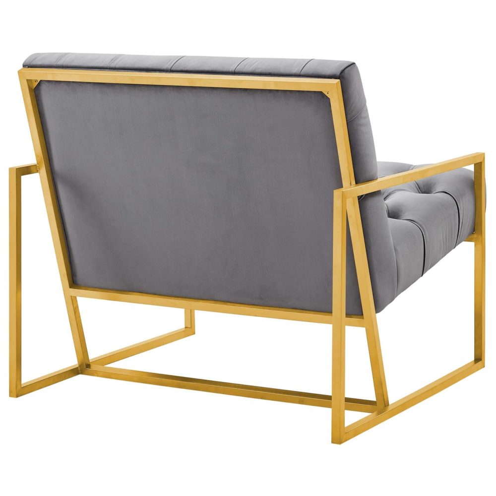 Bequest Gold Stainless Steel Performance Velvet Accent Chair in Gray by Modway - Image 5