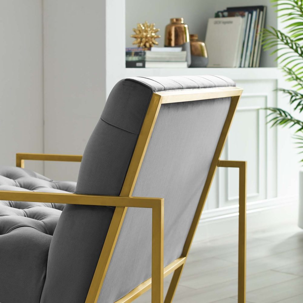 Bequest Gold Stainless Steel Performance Velvet Accent Chair in Gray by Modway - Image 2