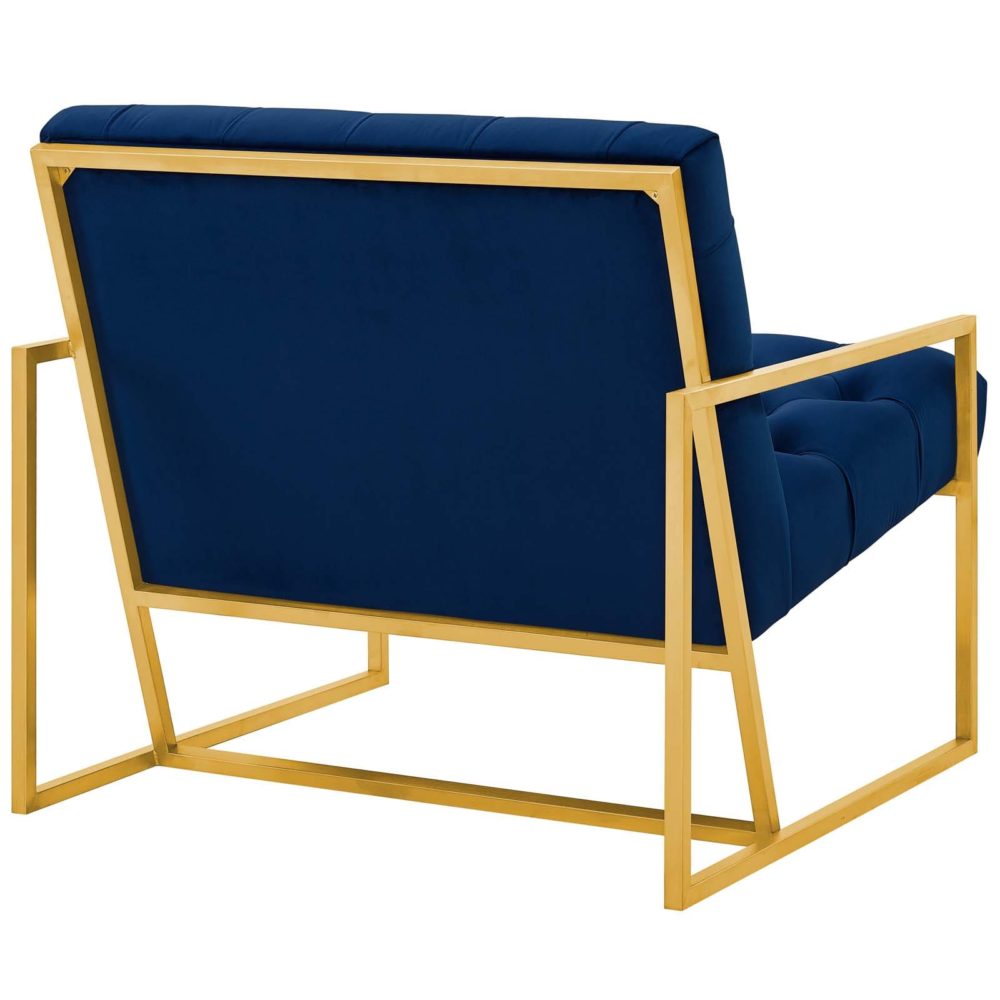 Bequest Gold Stainless Steel Performance Velvet Accent Chair in Navy by Modway - Image 5