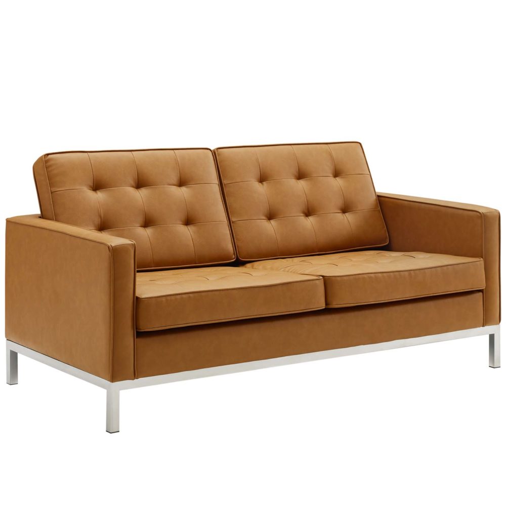 Loft Tufted Upholstered Faux Leather Loveseat in Silver and Tan by Modway - Image 2
