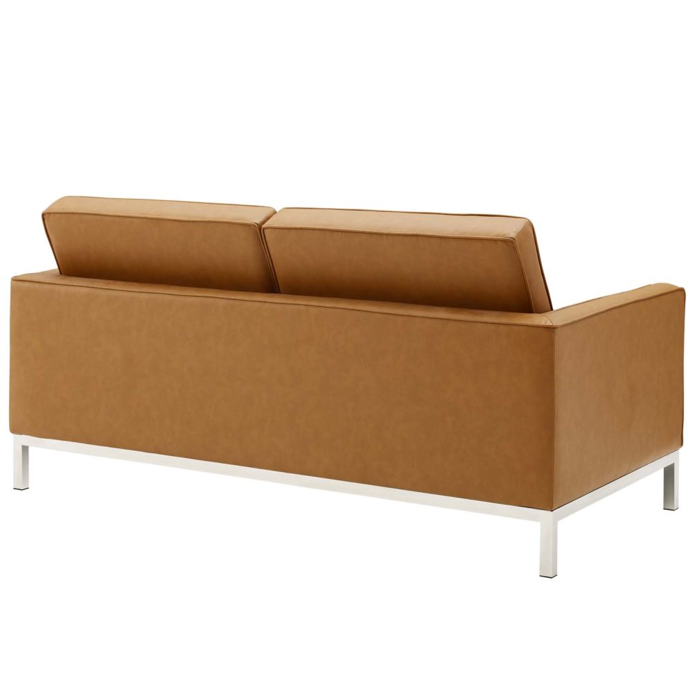 Loft Tufted Upholstered Faux Leather Loveseat in Silver and Tan by Modway - Image 4
