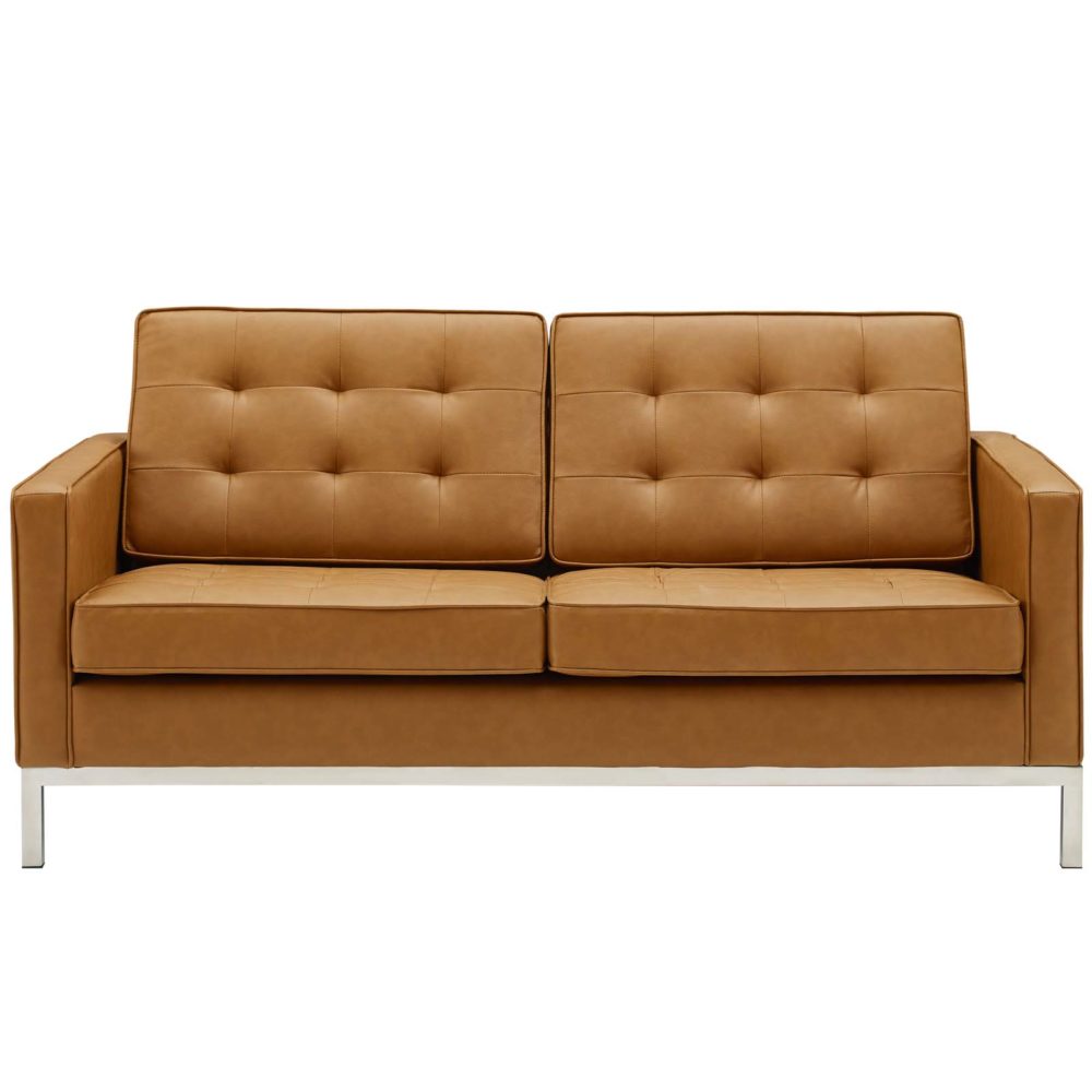 Loft Tufted Upholstered Faux Leather Loveseat in Silver and Tan by Modway - Image 3