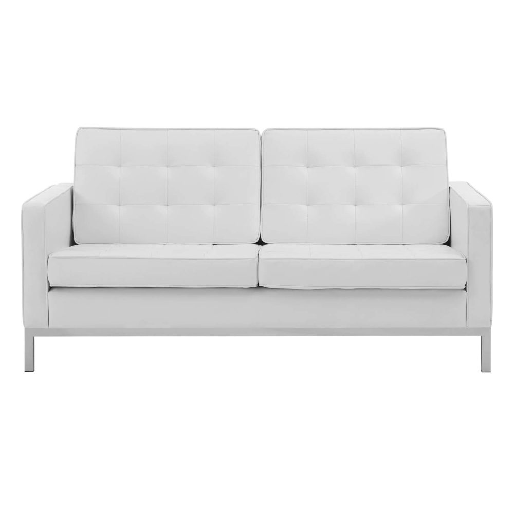 Loft Tufted Upholstered Faux Leather Loveseat in Silver and White by Modway - Image 3
