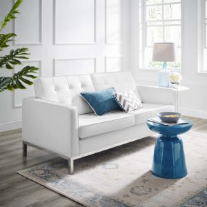Loft Tufted Upholstered Faux Leather Loveseat in Silver and White by Modway