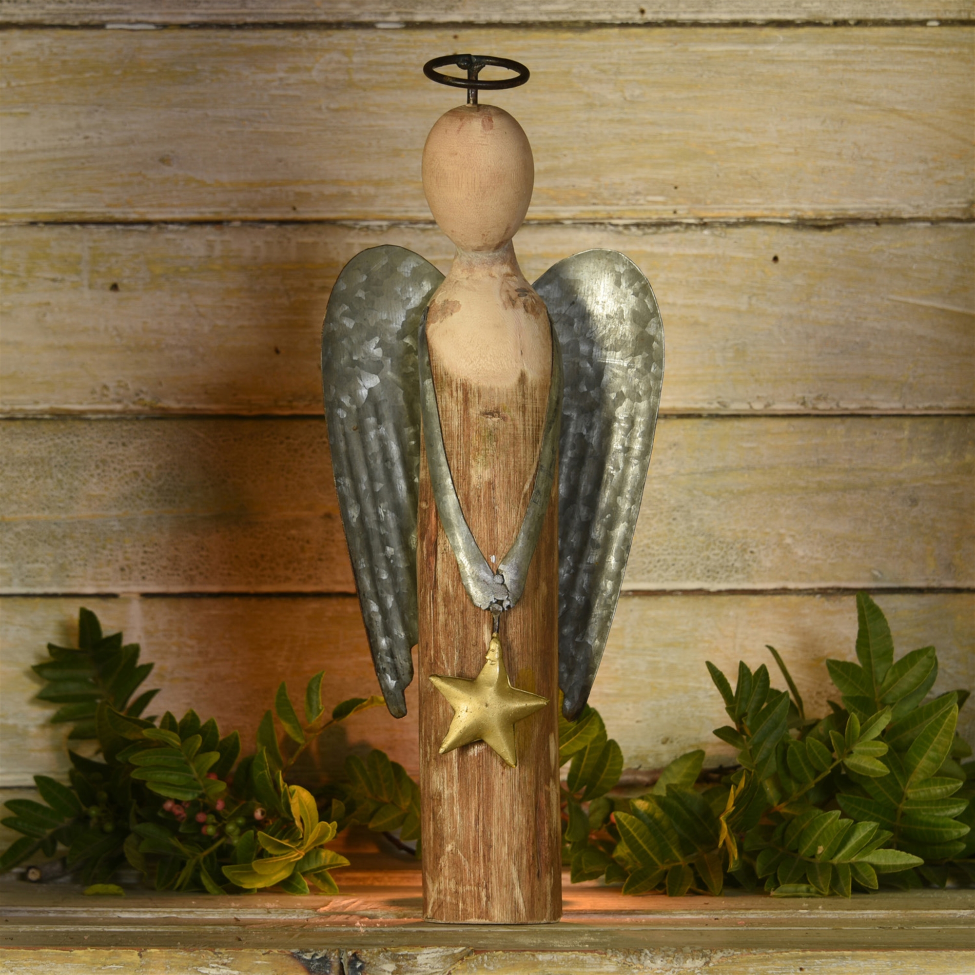 Small Wood and Metal Angel with a Star by HomArt