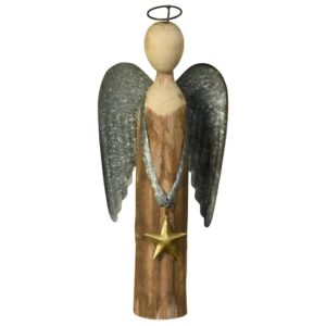 Large Wood and Metal Angel with Star by HomArt
