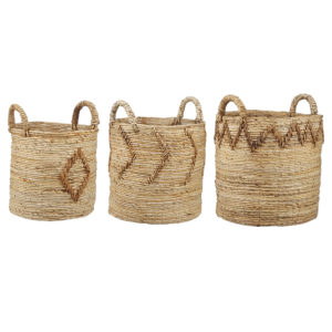 Ties Light Brown Banana Leaf Baskets Set of 3 by Edelman