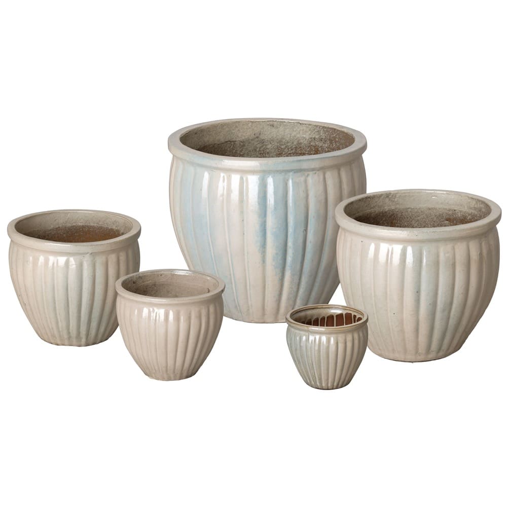 Wavy Rim Ceramic Outdoor Pot, Medium