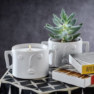 Nala Fig-Vetiver Candle in White Ceramic Planter by Zodax