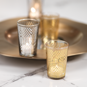 Silver and Gold Geometric Design Tealight Holders Set of 6 by Zodax