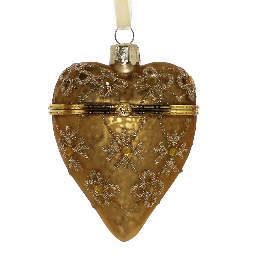 Gold Glass Bejeweled Heart Locket Ornament Set of 2 by HomArt - Image 2