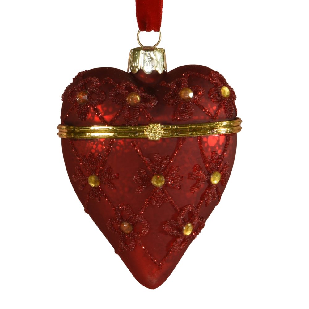 Red Glass Bejeweled Heart Locket Ornament Set of 2 by HomArt - Image 2