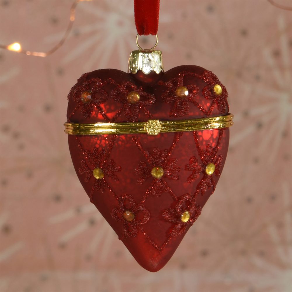 Red Glass Bejeweled Heart Locket Ornament Set of 2 by HomArt