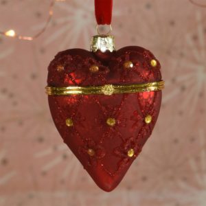 Red Glass Bejeweled Heart Locket Ornament Set of 2 by HomArt