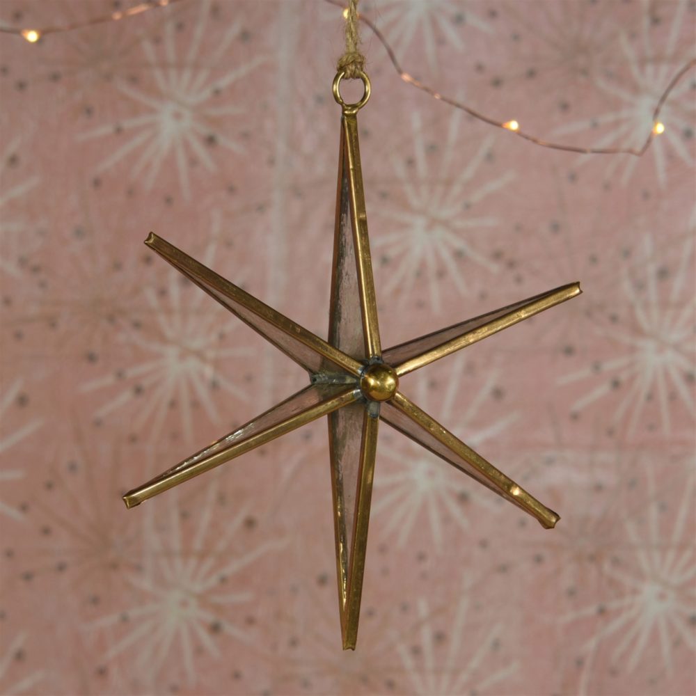 Large Glass and Brass Antique Mirrored Star Ornament by HomArt