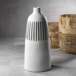 Salento All White Earthenware Vase with Black Stripes by Zodax