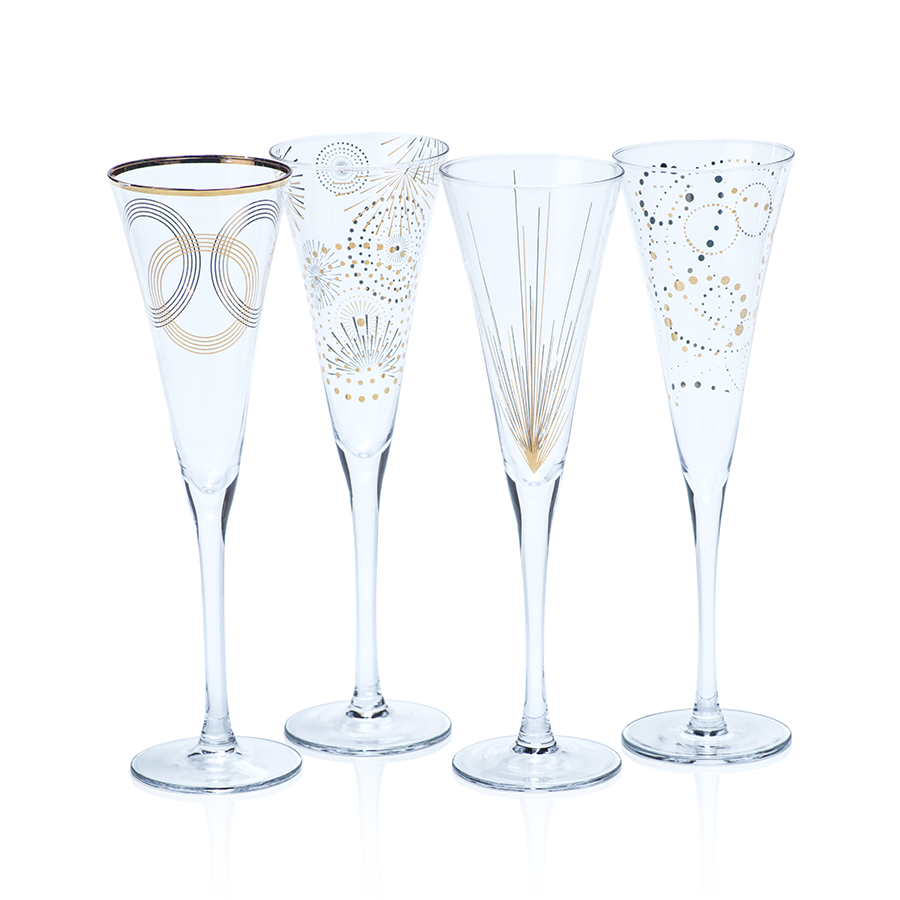 Zodax La Fete Golden Motif Champagne Flutes - Set of 6