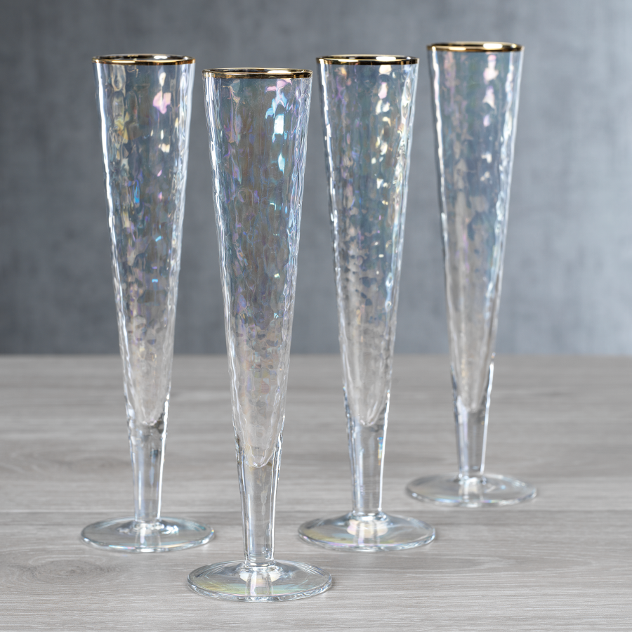 Aperitivo Slim Luster Champagne Flute with Gold Rim Set of ...