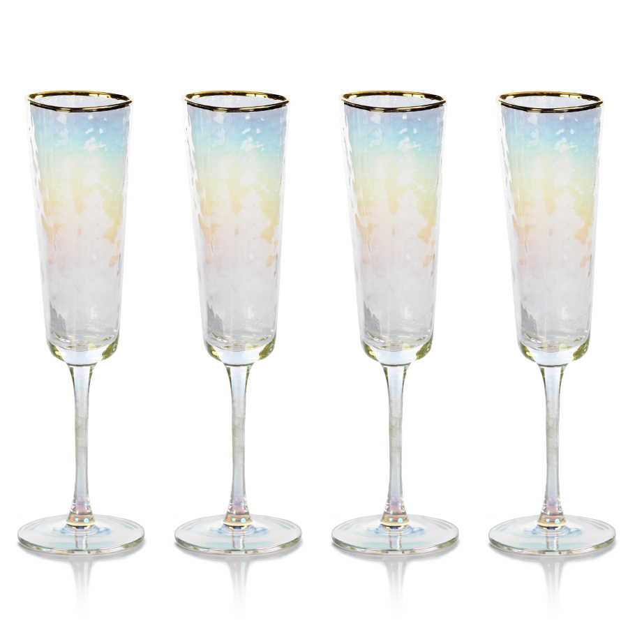 Zodax 11.25-Inch Tall Zalli Champagne Flute - with Gold Rim - Set of 6