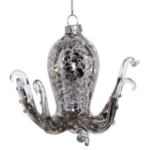 Silver Glass Octopus Ornament Set of 2 by HomArt