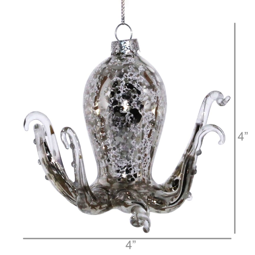 Silver Glass Octopus Ornament Set of 2 by HomArt - Image 2