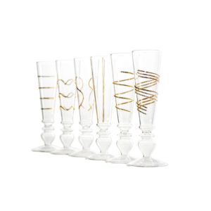 Footed Razzle Dazzle Champagne Flutes with Gold Accents Set of 6 by Abigails