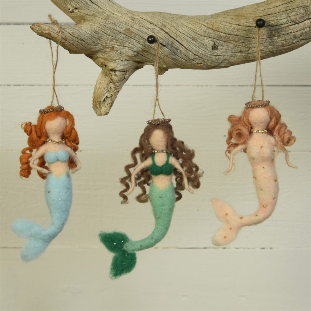 Blue Felt Mermaid Ornament Set of 2 by HomArt - Image 2